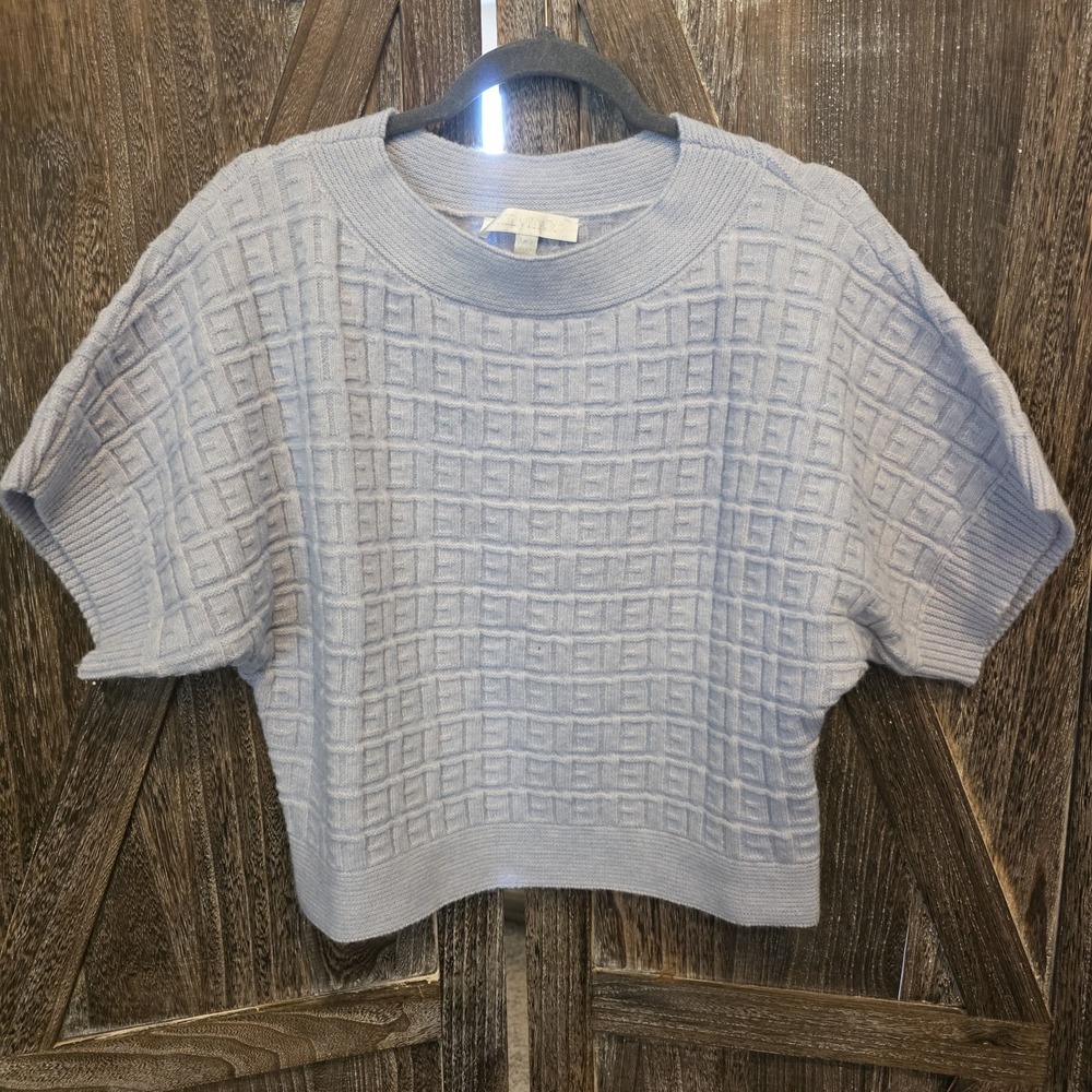 Ellen Tracy Sweater Women's Size XS/Small Light Blue Cropped Dolman Short Sleeve